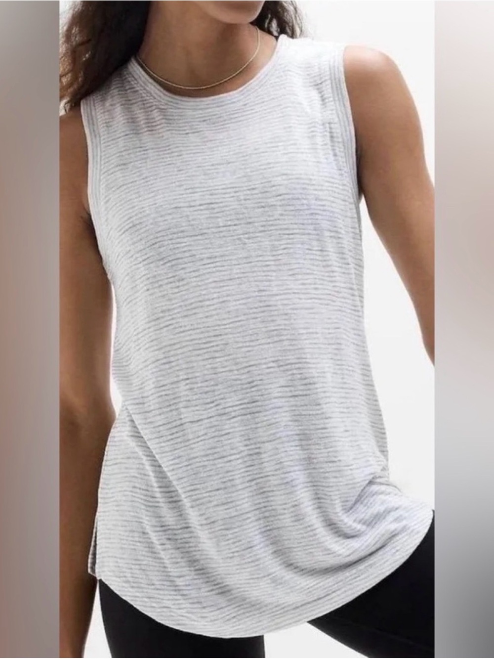 Athleta Breezy Tank (White with Gray Stripes)